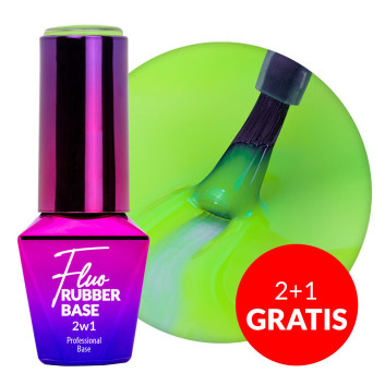 2+1gratis Baza kauczukowa do lakierów hybrydowych neonowa Rubber Base 2w1 Fluo MollyLac Lime Mojito 10g Nr 3