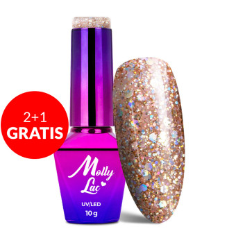 2+1gratis Lakier hybrydowy MollyLac Queens of life Rose Gold 10g Nr 33