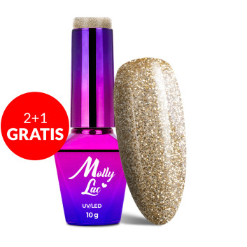 2+1gratis Lakier hybrydowy MollyLac Queens Of Life Rich Gold 10g Nr 38