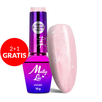 2+1gratis Lakier hybrydowy MollyLac Sparkling French Romantic glow HEMA/Di-HEMA Free 10g Nr 704