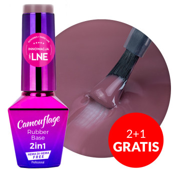 2+1gratis  Baza kauczukowa Rubber Base 2w1 Camouflage MollyLac Boom Blush HEMA/Di-HEMA Free 10g Nr 1