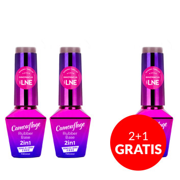 2+1gratis  Baza kauczukowa Rubber Base 2w1 Camouflage MollyLac Boom Blush HEMA/Di-HEMA Free 10g Nr 1