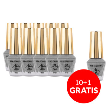 10+1gratis Lakier do stempli i stampingu Molly Nails PRO Stamping srebrny silver 10ml