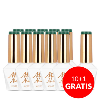 10+1gratis Lakier hybrydowy Molly Nails Rest & Relax Dark Green HEMA/Di-HEMA Free 8g Nr 91