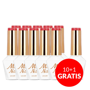 10+1gratis Lakier hybrydowy Molly Nails Hearts & Kisses Dazzling Kisses HEMA/Di-HEMA Free 8g Nr 197