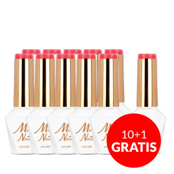 10+1gratis Lakier hybrydowy Molly Nails Hearts & Kisses Dazzling Heart HEMA/Di-HEMA Free 8g Nr 195