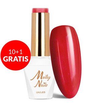 10+1gratis Lakier hybrydowy Molly Nails Hearts & Kisses Dazzling Kisses HEMA/Di-HEMA Free 8g Nr 197