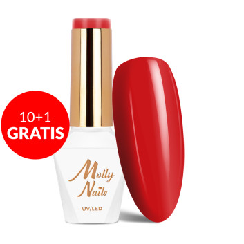 10+1gratis Lakier hybrydowy Molly Nails Hearts & Kisses Ruby Ring HEMA/Di-HEMA Free 8g Nr 196