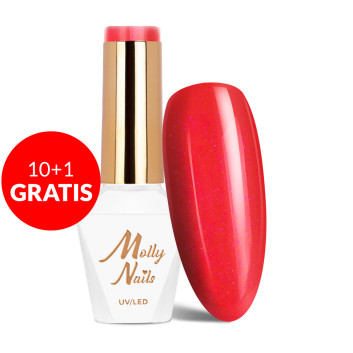 10+1gratis Lakier hybrydowy Molly Nails Hearts & Kisses Dazzling Heart HEMA/Di-HEMA Free 8g Nr 195