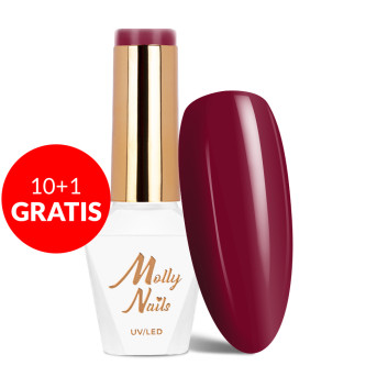 10+1gratis Lakier hybrydowy Molly Nails Hearts & Kisses Red Wine HEMA/Di-HEMA Free 8g Nr 190