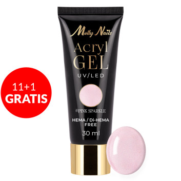 11+1gratis Akrylożel Polygel żel budujący do przedłużania AcrylGel Molly Nails HEMA/Di-HEMA Free Pink Sparkle 30 ml