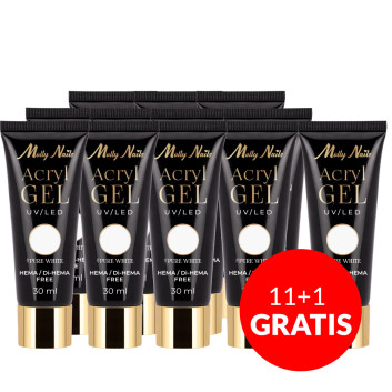 11+1gratis Akrylożel Polygel żel budujący do przedłużania AcrylGel Molly Nails HEMA/Di-HEMA Free Pure White 30 ml