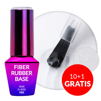 10+1gratis Baza kauczukowa z włóknami do manicure i pedicure Fiber Rubber Base MollyLac Clear HEMA/Di-HEMA Free 10g