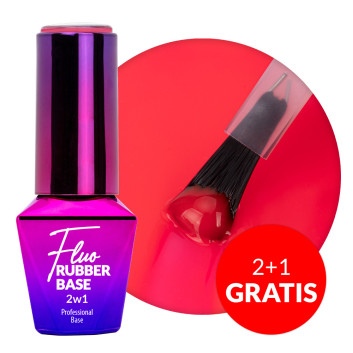 2+1gratis Baza kauczukowa z kolorem 2w1 neonowa do manicure i pedicure Fluo Rubber Base 2in1 MollyLac Fruity Rooty 10g Nr 1