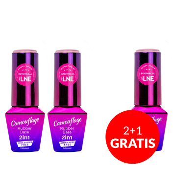 2+1gratis Baza kauczukowa Rubber Base 2w1 Camouflage MollyLac Gentle Fluidy HEMA/Di-HEMA Free 10g Nr 3