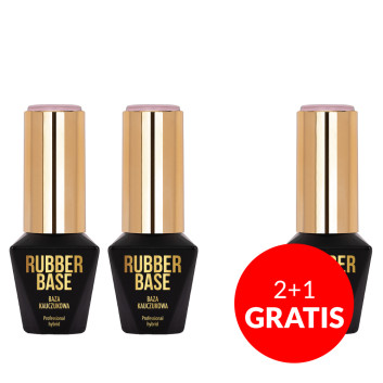 2+1gratis Baza kauczukowa do lakierów hybrydowych Rubber Base Molly Nails Pixy Pink 10g