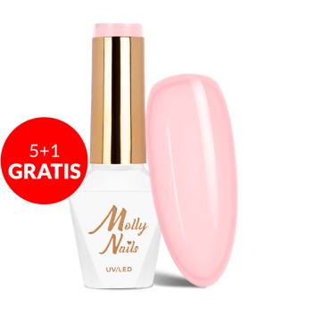 5+1gratis Lakier hybrydowy Molly Nails French Manicure Peach HEMA/Di-HEMA Free 8g Nr 138