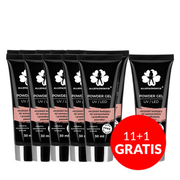 11+1gratis Powder Gel akrylożel Allepaznokcie HEMA/Di-HEMA Free Pudding 30ml