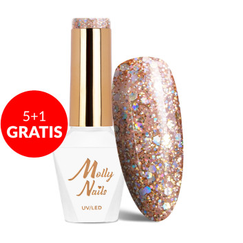 5+1gratis Lakier hybrydowy Molly Nails Queens Of Life Rose Gold HEMA/Di-HEMA Free 8g Nr 33