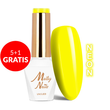 5+1gratis Lakier hybrydowy Molly Nails Neons Yellow Light HEMA/Di-HEMA Free 8g Nr 71