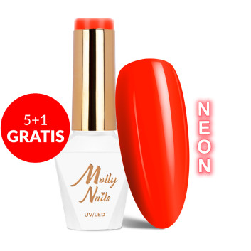 5+1gratis Lakier hybrydowy Molly Nails Neons Dark Orange HEMA/Di-HEMA Free 8g Nr 73