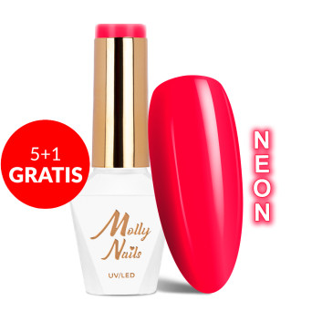 5+1gratis Lakier hybrydowy Molly Nails Neons Pinky Red HEMA/Di-HEMA Free 8g Nr 76