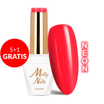 5+1gratis Lakier hybrydowy Molly Nails Neons Neon Red HEMA/Di-HEMA Free 8g Nr 77