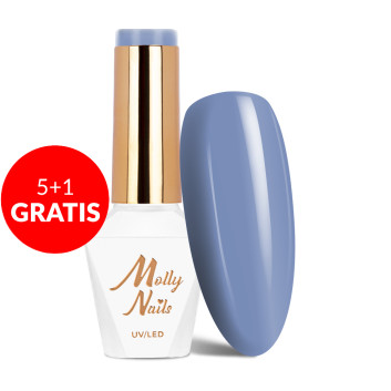 5+1gratis Lakier hybrydowy Molly Nails Blue Sky Butterfly Blue HEMA/Di-HEMA Free 8g Nr 112