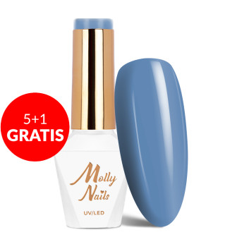 5+1gratis Lakier hybrydowy Molly Nails Blue Sky Clear Blue HEMA/Di-HEMA Free 8g Nr 113