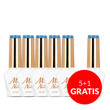 5+1gratis Lakier hybrydowy Molly Nails Blue Sky Sky Blue HEMA/Di-HEMA Free 8g Nr 114