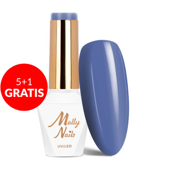 5+1gratis Lakier hybrydowy Molly Nails Blue Sky Purple Blue HEMA/Di-HEMA Free 8g Nr 115