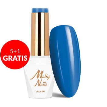 5+1gratis Lakier hybrydowy Molly Nails Blue Sky Dark Blue HEMA/Di-HEMA Free 8g Nr 116