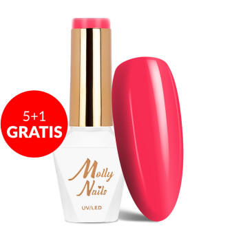 5+1gratis Lakier hybrydowy Molly Nails Flamingo Pink Escape HEMA/Di-HEMA Free 8g Nr 146