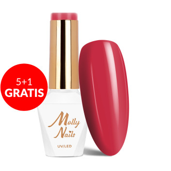 5+1gratis Lakier hybrydowy Molly Nails Flamingo Strawberry HEMA/Di-HEMA Free 8g Nr 147