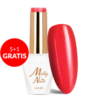 5+1gratis Lakier hybrydowy Molly Nails Hearts & Kisses Dazzling Heart HEMA/Di-HEMA Free 8g Nr 195