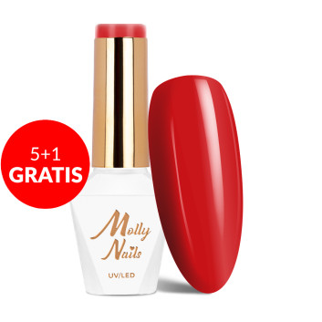 5+1gratis Lakier hybrydowy Molly Nails Hearts & Kisses Ruby Ring HEMA/Di-HEMA Free 8g Nr 196