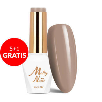 5+1gratis Lakier hybrydowy Molly Nails Choco Dreams Hazelnut HEMA/Di-HEMA Free 8g Nr 352