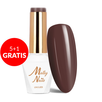 5+1gratis Lakier hybrydowy Molly Nails Choco Dreams Sticky toffee HEMA/Di-HEMA Free 8g Nr 354