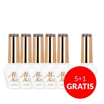 5+1gratis Lakier hybrydowy Molly Nails Choco Dreams Brownie HEMA/Di-HEMA Free 8g Nr 356