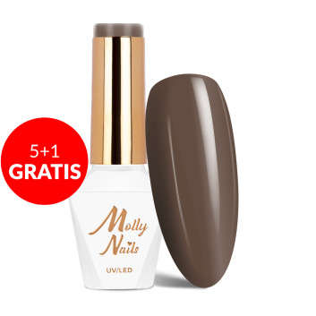 5+1gratis Lakier hybrydowy Molly Nails Choco Dreams Brownie HEMA/Di-HEMA Free 8g Nr 356