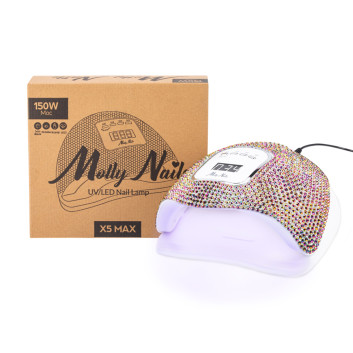 Lampa do paznokci LED/UV Moly Nails X5 MAX do lakierów hybrydowych żeli i akrylożeli 150W w cyrkonie crystal pink holo