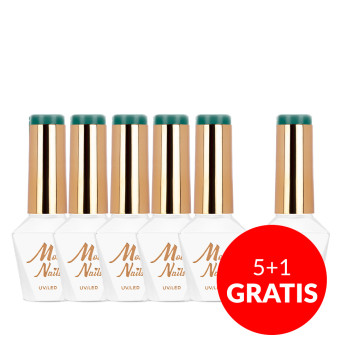 5+1gratis Lakier hybrydowy Molly Nails Energize Verte HEMA/Di-HEMA Free 8g Nr 490