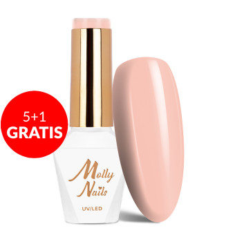 5+1gratis Lakier hybrydowy Molly Nails I'm Nudelover Porcelain HEMA/Di-HEMA Free 8g Nr 521