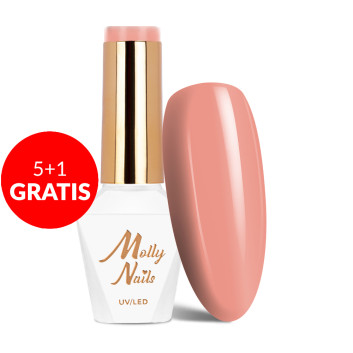 5+1gratis Lakier hybrydowy Molly Nails I'm Nudelover Peachy Beige HEMA/Di-HEMA Free 8g Nr 525