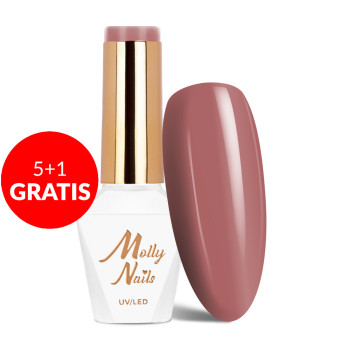 5+1gratis Lakier hybrydowy Molly Nails I'm Nudelover Carmel HEMA/Di-HEMA Free 8g Nr 526