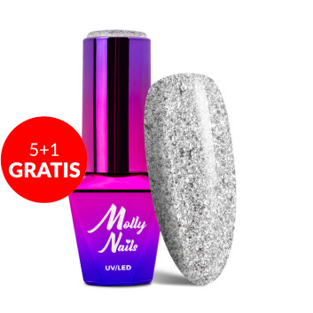 5+1gratis Lakier hybrydowy Molly Nails Luxury Glam Mr Silver 8g Nr 546