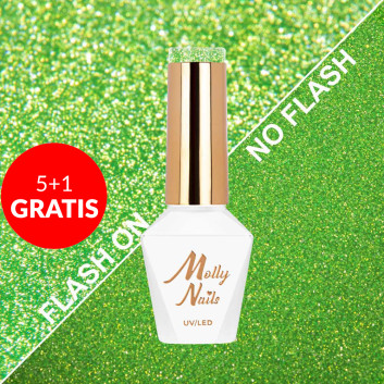 5+1gratis Lakier hybrydowy Molly Nails Flashing Lights Neon Evergreen HEMA/Di-HEMA Free 8g Nr 647