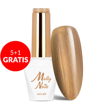 5+1gratis Lakier hybrydowy Molly Nails Story Time Golden Gift HEMA/Di-HEMA Free 8g Nr 620