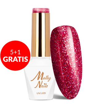 5+1gratis Lakier hybrydowy Molly Nails Spotlight Fan your Flames HEMA/Di-HEMA Free 8g Nr 632