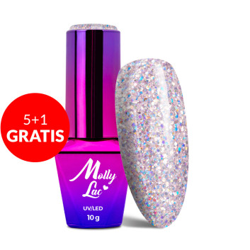 5+1gratis Lakier hybrydowy brokatowy MollyLac Born To Glow Scandalous 10 g Nr 570